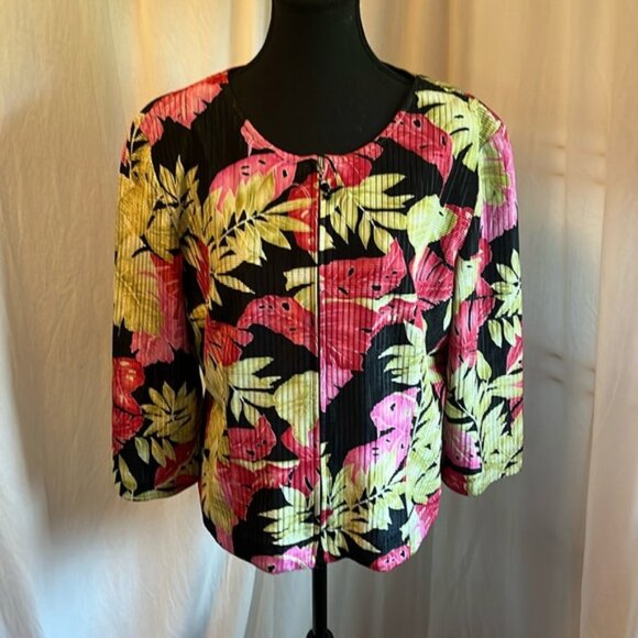 Joseph Ribkoff Zippered Jacket Pink Black Green Floral Size 16 Vintage - Picture 1 of 9